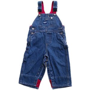 OshKosh Denim Bib Overalls 12 Months Red Plaid Flannel Lined